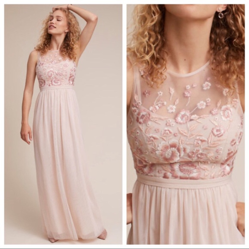 BHLDN Baldwin floral embroidered blush dress